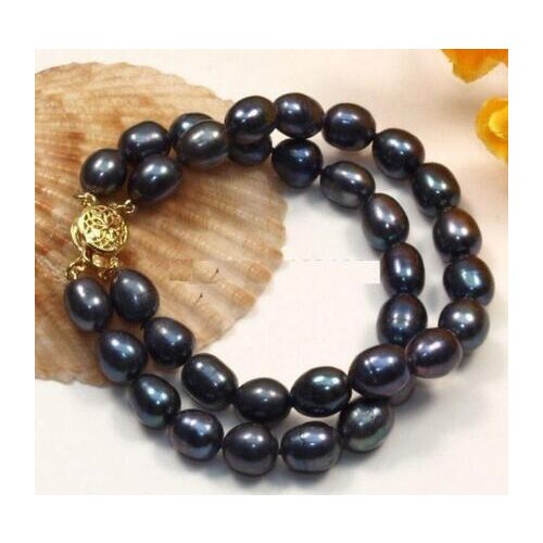 Free shipping >noble jewelry 2 ROW AAA 10-12MM SOUTH SEA BLACK PEARL BRACELET 7.5-8"14K GOLD CLASP