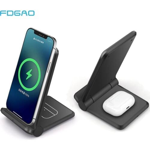 Foldable Qi Wireless Charger 25W 2 in 1 Fast Charging Stand Pad For iPhone 12 11 8 XR XS X 8 Airpods Pro Samsung Galaxy S21 S20