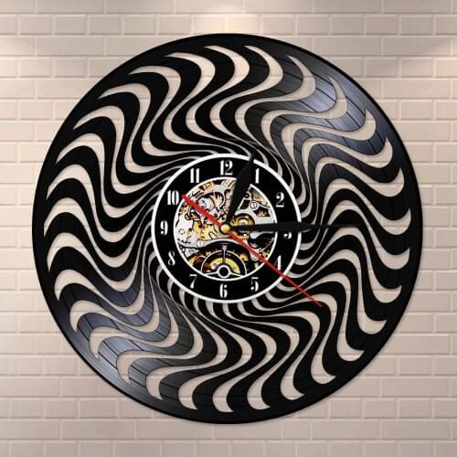Vintage Vinyl Record 3D Twisted Circle Black And White LP Wall Art Hanging Wall Clock Optical illusion Timepiece Silent Movement