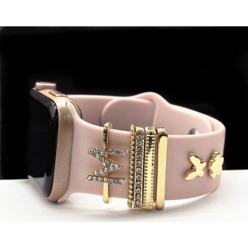 Decorative Ring For Apple Watch 6 5 4 3 2 1 Band Silicone Bracelet Metal Decorative Nails for Samsung Galaxy Watch Silicone Band