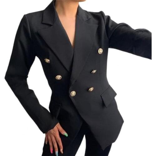 Formal Suits Jacket Popular Women Slim Fit Medium Long Blazer Double Breasted Solid Cardigan Blazer for Business