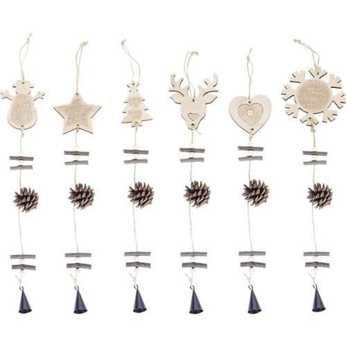 Wooden Pine Cone Ball Star Bell Pendant Christmas Tree Hanging Ornaments New Year Home Party Christmas Decoration Supplies