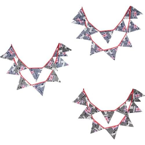 3 Kind 3.2m Retro Newspaper Pattern England Britain UK Flag National Day Banner Pennant Garland Bunting Business Christmas Decor