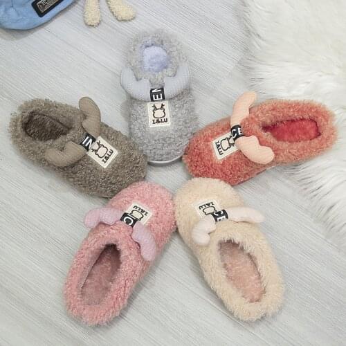 Girls Boys Cotton Slippers Kids Warm Slippers Winter 2021 Children Cotton Shoes House Indoor Cartoon Elk Style Cute Cartoon Hot