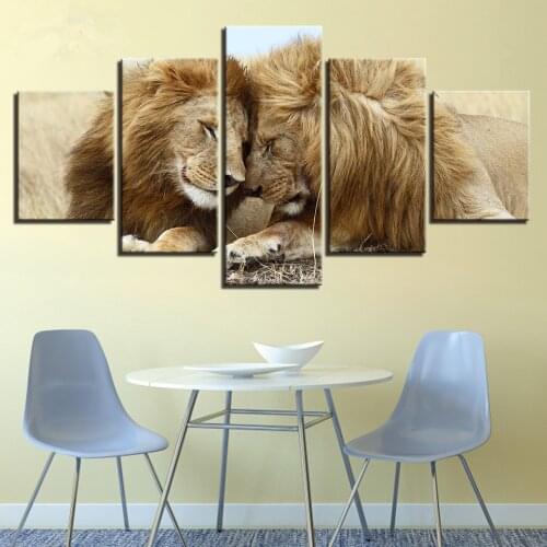 Framed Canvas HD Prints Pictures For Living Room Home Decor Framework 5 Pieces Lions Couple Lovebirds Paintings