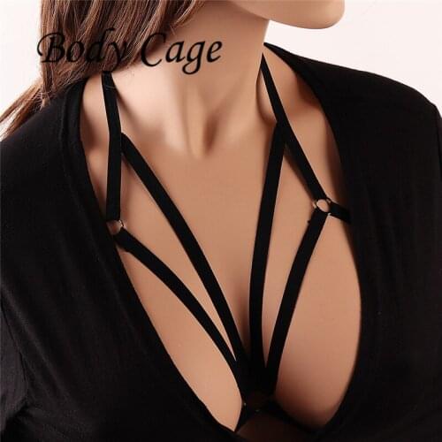Body Cage Beautiful Sexy Black Chest curve beauty Harajuku pastel goth harness sexy underbust lingerie summer style harness
