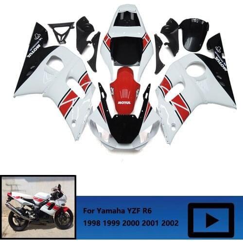 For YAMAHA YZF R6 1998 1999 2000 2002 motorcycle fairing kit, YZFR6 98 99 00 01 02 red and white body protection fairing