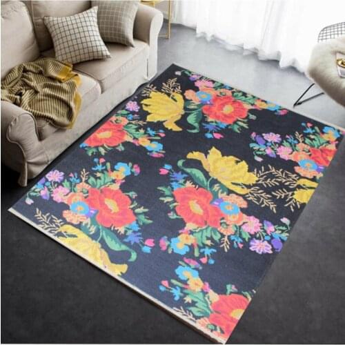 Fresco Collection Black Floral Pattern Washable Digital Print Carpet Rugs living room/bedroom/dining room/Study/mutf