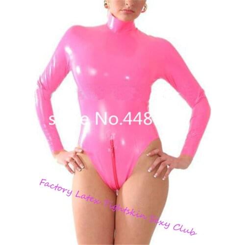 Latex Catsuit Women Sexy Swimsuit Sexy barelegged latex bodysuit club wear Pink fetish rubber leotard catsuit jumpsuit plus size