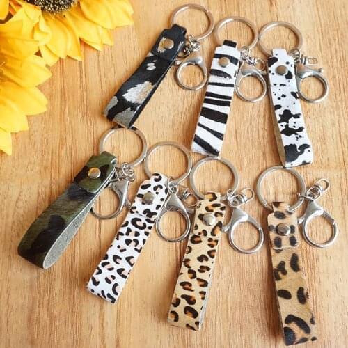 Leopard Genuine Leather Zebra Cow Skin Keychains for Women Leather Key Rings