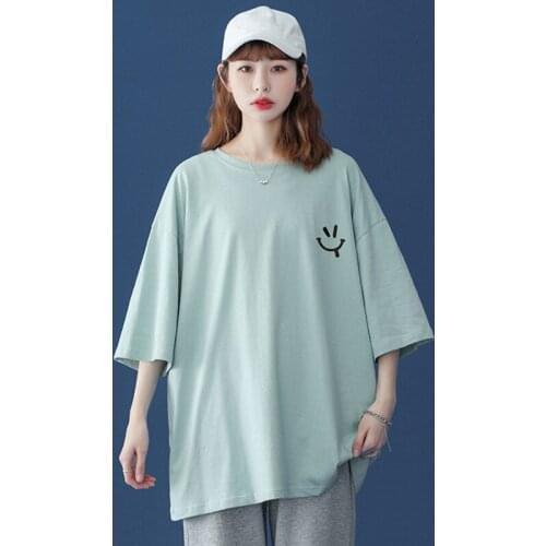 Cartoon Print Summer 100% Cotton Tshirts Women Casual Oversized Shirts Funny Letter Long Tops Plus Size Short Sleeve