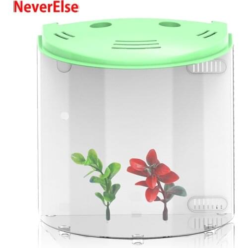 USB Desk Aquarium Small Fish Tank, LED Lighting + Water Pump + Filter Sponge + Adjustable Air/Oxygen, 5L Mini Office Fish Bowl