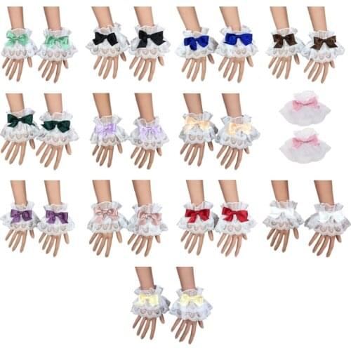 Japanese Lolita Hand Sleeve Wrist Cuffs Sweet Ruffled Lace Multicolor Bowknot Maid Cosplay Bracelet for Wedding Party