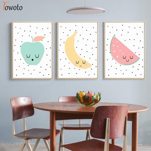 Minimalist Cartoon Fruit Canvas Painting Banana Pear Print Nursery Poster Wall Art Kids Room Decoration Pictures Kitchen Decor