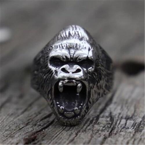 SECRET BOYS Vintage Wild The Beast Gorilla Stainless Steel Ring Mens Biker Jewelry