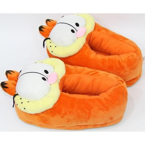 Cartoon Unisex Orange Short Hair Cat Doll Soft Slippers Warm Winter Plush Indoor Slides Cute Anime Bedroom Shoes For Man Woman