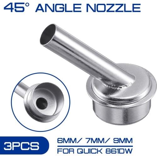 3Pcs/Set Hot air Gun Nozzles 6/7/9mm 45 Degree Bent Curved Heat Nozzles Durable Parts for QUICK 861DW Soldering Station