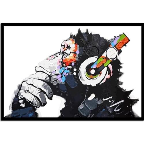 Wall Art Gorilla with Headphones Home Decoration Painting Cartoon Animal Poster Creative Poster wall pictures for living room
