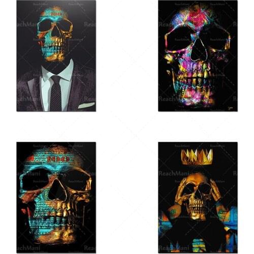 Golden SKULL KING Gothic Wall Art-Gothic Canvas Printed Skull Wall Decor-Mens Office Entrepreneur Art Poster