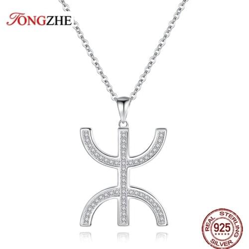 TONGZHE Lucky Crystal CZ AZA 925 Sterling Silver Pendant Necklace Free Man Chain Necklaces For Women Wedding Jewelry Gifts