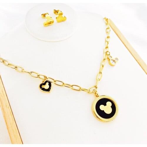 Cartoon Kawaii Mouse Pendant Necklace Titanium Steel Chain Necklace Inlaid Crystal Fashion Trendy Women Jewelry Birthday Gift