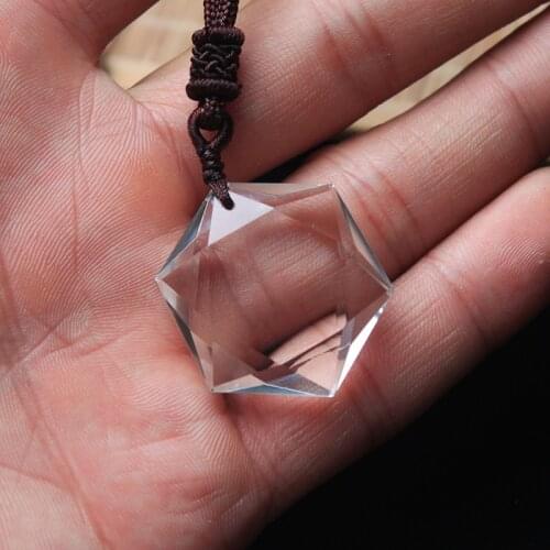 Natural white crystal six - star pendant purple male and female crystal jewelry divination energy healing stone
