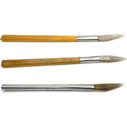 3PCS Jewelry Polishing Tools Agate Burnisher with Bamboo Steel Handle Sword Shape