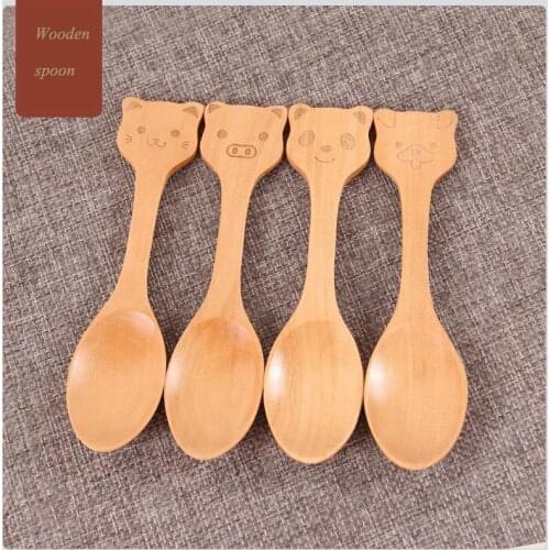 Infant Food Dinnerware Toddler Feeding Tableware Baby Spoon Cute Cartoon Children Creative Wooden Spoon Flatwares