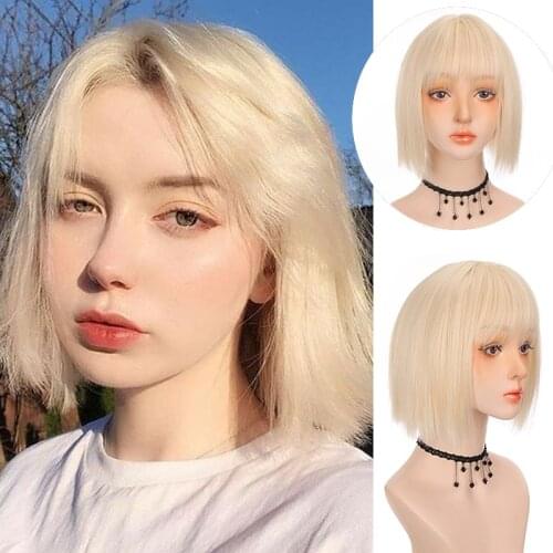 AILIADE Straight Short Wig With Bangs Womens wigs Synthetic Bob Wig Black Pink Wig for Party Daily Use Cosplay Natural wigs