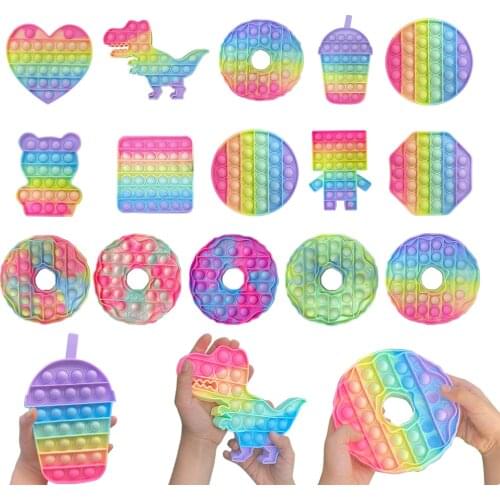 Rainbow Macaron Push Bubble Fidget Toys Animal/Donut Shape Kids Adult Stress Relief Toy Soft Silicone Antistress Squishy Toys