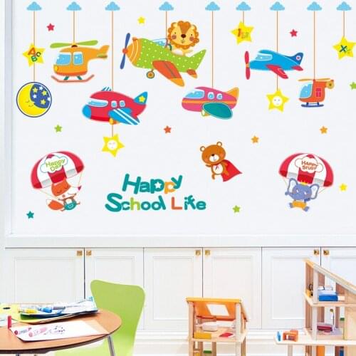 Happy Life Wall Sticker Kids Room Decoration Aesthetic Nursery Boy Gir Bedroom Decor Wallpaper Cartoon Decals Wallstickers Art