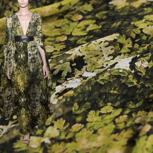 Red Raspberry Olive Green Printed Silk Crinkle Chiffon 100%Silk Materials Summer Women Dress Sewing Cloth Tailor Freeshipping