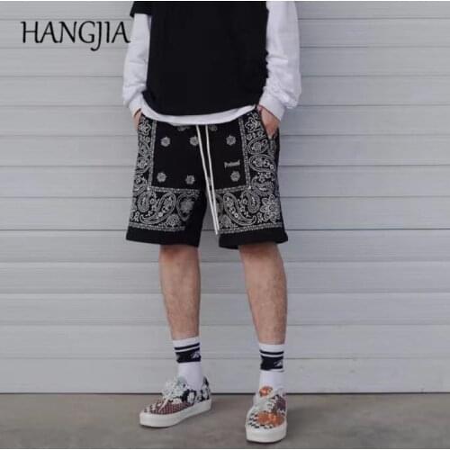 Harajuku Cashew Printed Patchwork Shorts for Men Japanese Streetwear Loose Casual Sweat Shorts Women West Coast Fashion