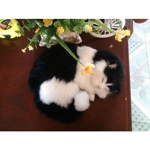Cute simulation black&white sleeping cat polyethylene & fur cat model gift about 25x8.5cm188