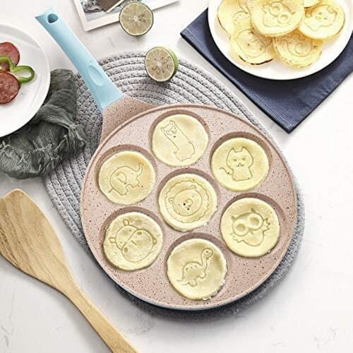 Seven-Hole Frying Pot Thickened Omelet Pancake Pan Animal Pattern Silicone Non-slip Handle Steak Pan Breakfast Maker Tool