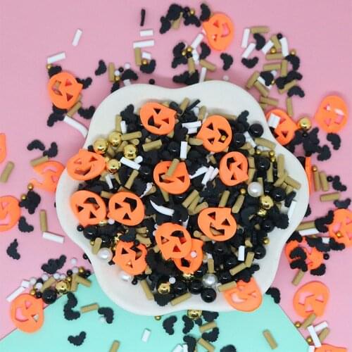 100g/lot Mixed Halloween Decoration Polymer Clay Bat Pumpkin Slices Sprinkles for Crafts Making DIY Tiny Cute Klei Accessories