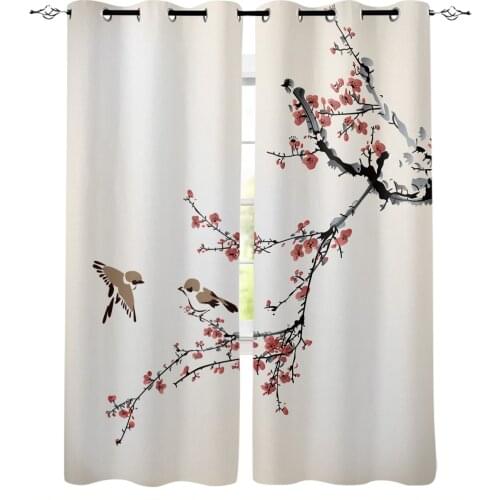 Plum Blossom Bird Chinese Style Modern Blackout Curtains For Living Room Bedroom Window Treatment Blinds Drapes Kitchen Curtains