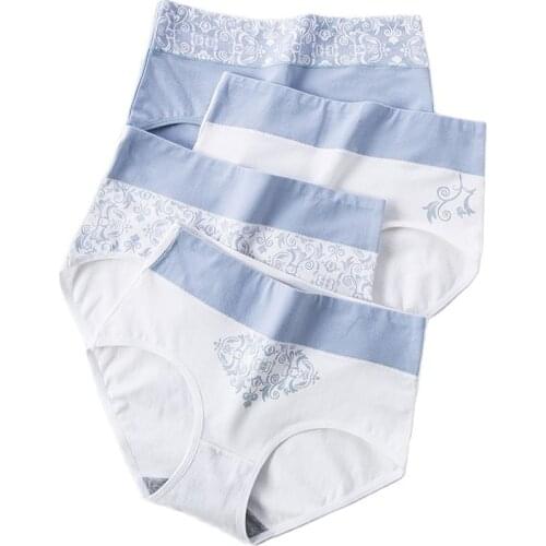 LANGSHA 4Pcs/lo High Waist Panties Women Cotton Slimming Underwear Cute Print Seamless Briefs Sexy Breathable Girls Underpants