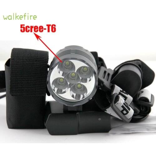 Walkfire XML 5x T6 Bicycle Light Headlight 7000 Lumen LED Bike Lamp Headlamp Cycling Front Light + 8.4V Charger + Battery Pack