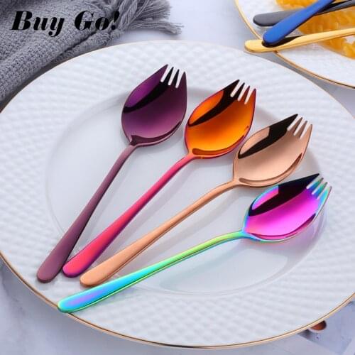 1PCS 3 IN 1 Creative Design Kitchen Tableware Tools Stainless Steel Sporks Dessert Fork Spoon Noodles Salad Fruit Utensils