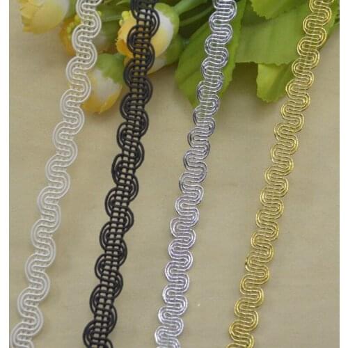 100Metres High Quality Sewing Gold Lace Trim Braided Lace Ribbon DIY Clothes Accessories White Black Curve Lace 10mm Width