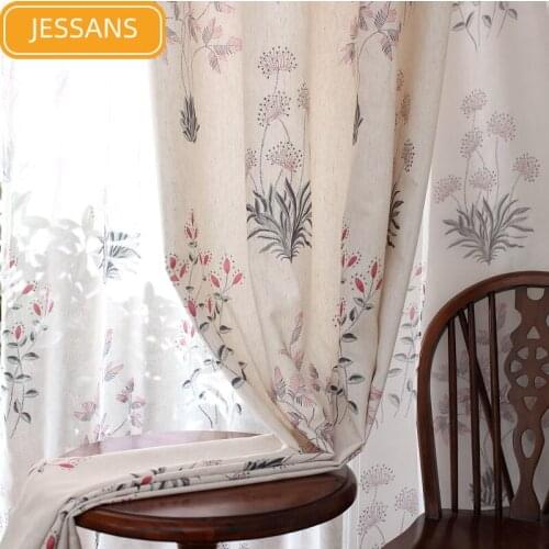 American Country Retro Cotton and Linen Printed Curtains Linen Semi-blackout Curtains for Bedroom Living Room Customization