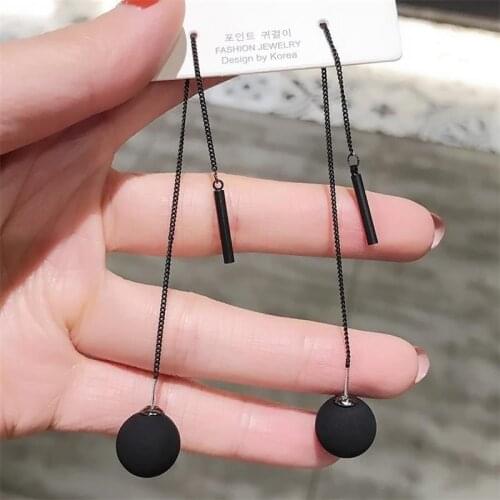 New 2020 Long Tassels Earring Black Joker Contracted Metal Ball Drop Earrings Women Temperament Fashion Jewelry