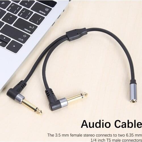 0.3M Metal Adapter Plug 2 Mono Male 6.3mm To Female 3.5mm Audio Adapter Plug 6.35mm Mono Angle Audio Cable Black High Quality