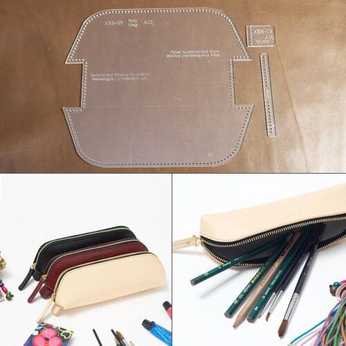 1Set DIY Acrylic Template New zipper Pencil Case Student Personalise Leather Craft Pattern DIY Stencil Sewing Pattern 17cm*7cm