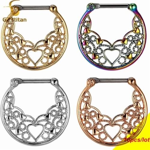 10pcs\Lot Luxury Retro Womens Earrings Nose Ring Hollow Love Lip Hoop Real Septum Piercing Clicker Sexy Body Jewelry