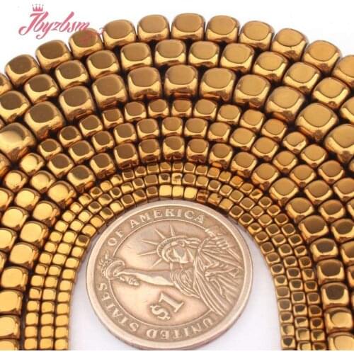 2,3,4,6mm Cube Square Gold Hematite Beads Stone Loose Spacer Beads For Women Necklace Bracelets Earring Jewelry Making DIY 15"