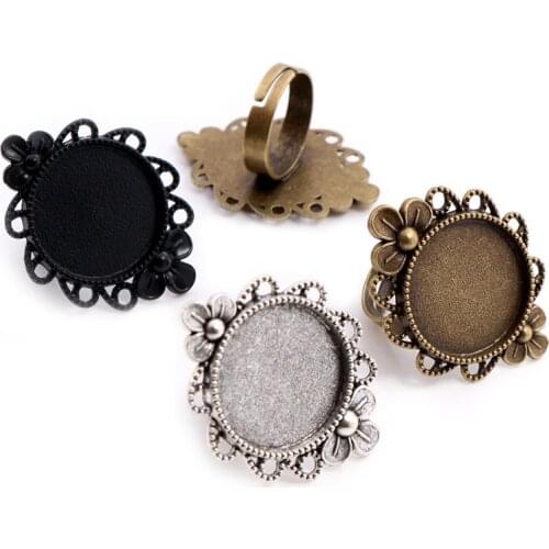 20mm 5pcs Antique Silver Plated Bronze Brass Adjustable Vintage Ring Settings Blank/Base,Fit 20mm Glass Cabochons,Buttons Bezels