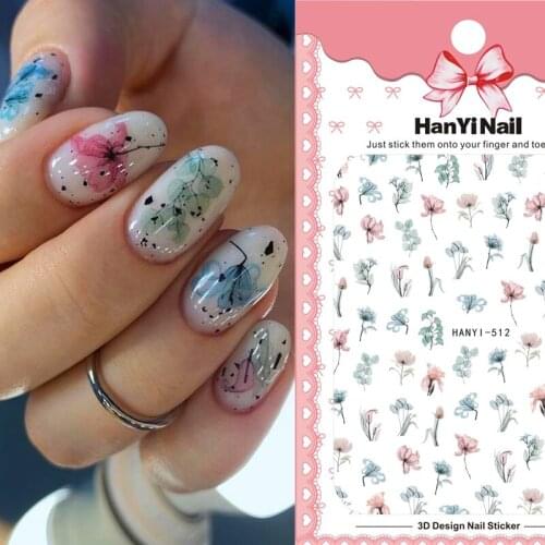 Elegant Daisy Florals Nail Stickers Manicure Back Glue Design Flower Leaf Tree Summer Decals For Nails Tips Beauty Decoration