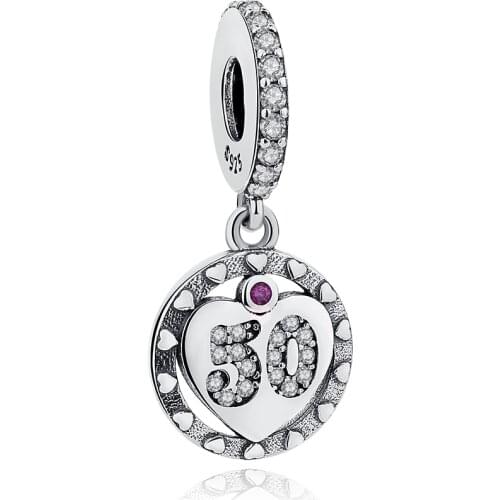 BELAWANG European 100% 925 Sterling Silver 50 Years Age Charms Fits Brand Bracelets Necklace Pendant Women DIY Fine Jewelry
